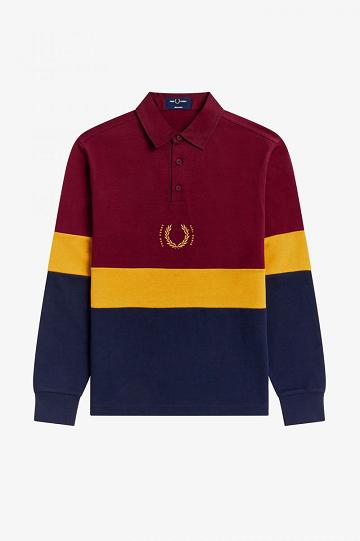 Red Fred Perry Long Sleeve Rugby Men's Shirts | PH 1504ZUTG